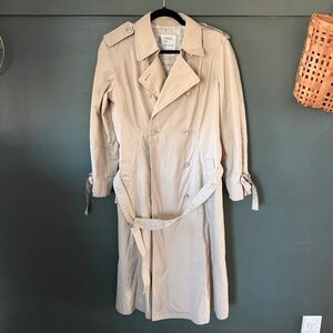 Vintage London Fog Trench Coat Tan Plaid Lining Belted Classic Raincoat Size 12